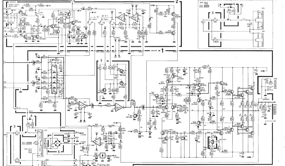 Vintage amplifier circuit schematic used for fault-finding